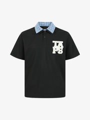 Retro Pearl Letter Plaid Collar Polo Shirt