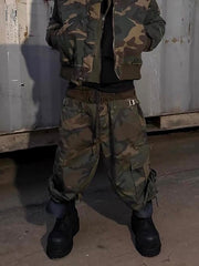 Three-Waist Splicing Camouflage Cargo Buckle Waist Design Overalls