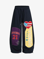 Hip-Hop Patch Embroidered Wide-Leg Sweatpants