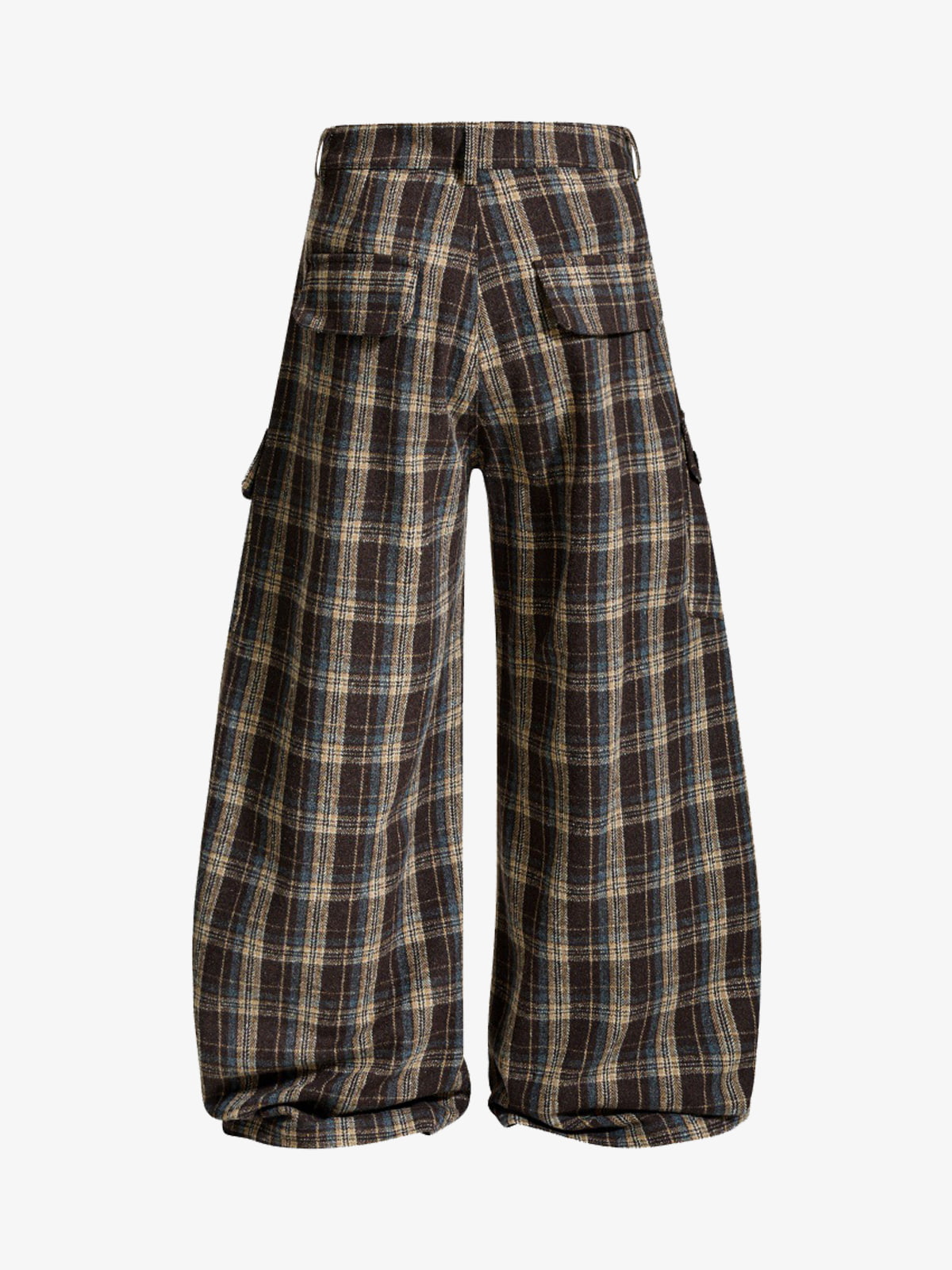 Vintage Plaid Pleated Multi-Pocket Cargo Casual Pants