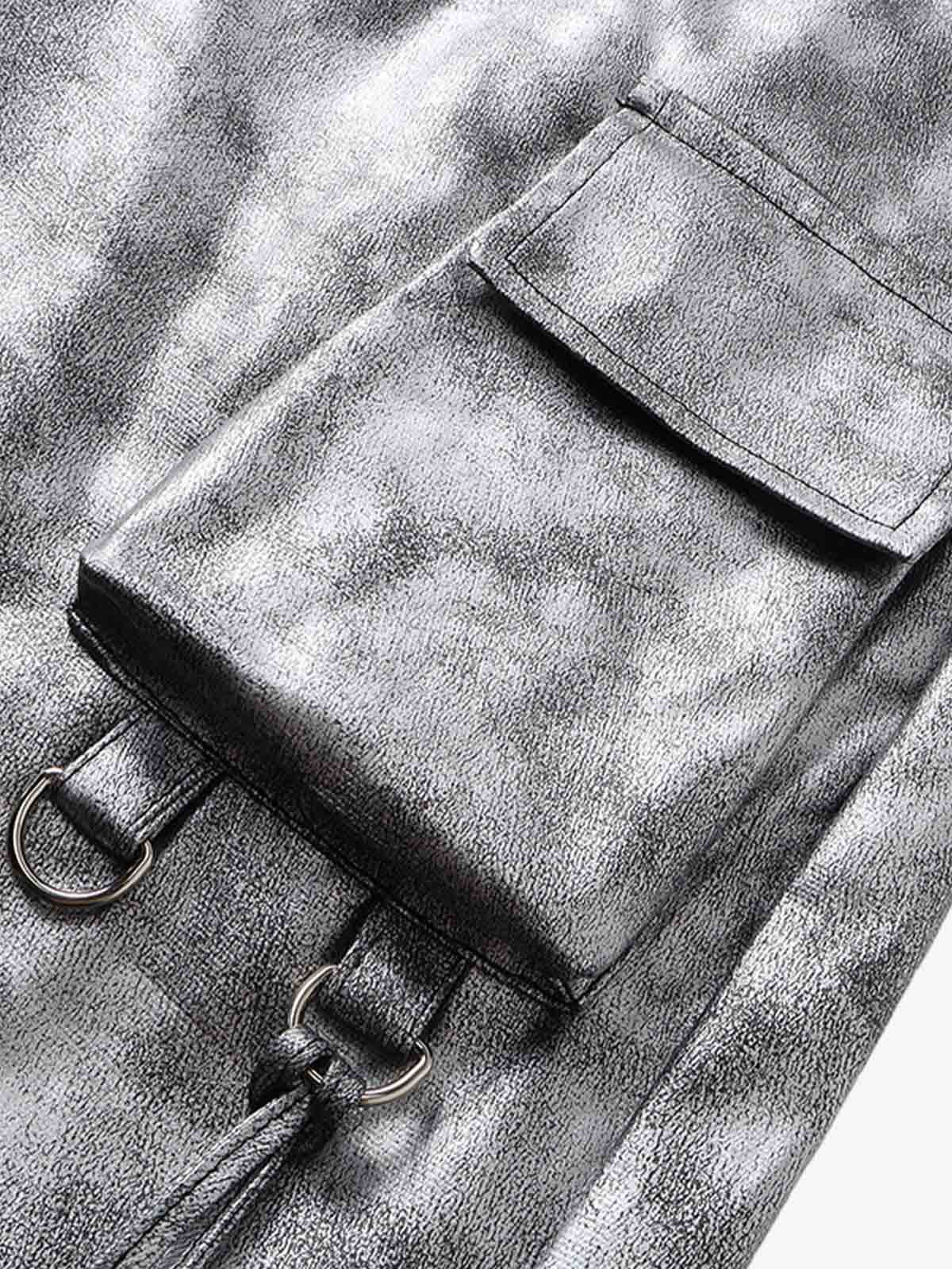Retro Silver Loose Metallic Straight Pants