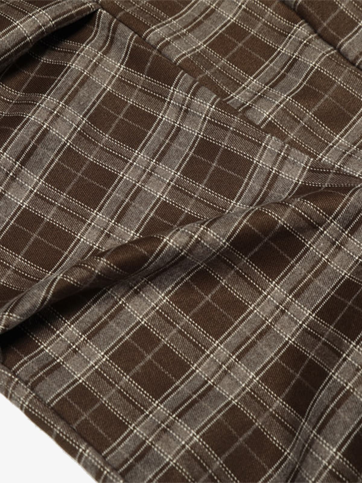 Street Pleated Waistband Plaid Check Barrel Pants
