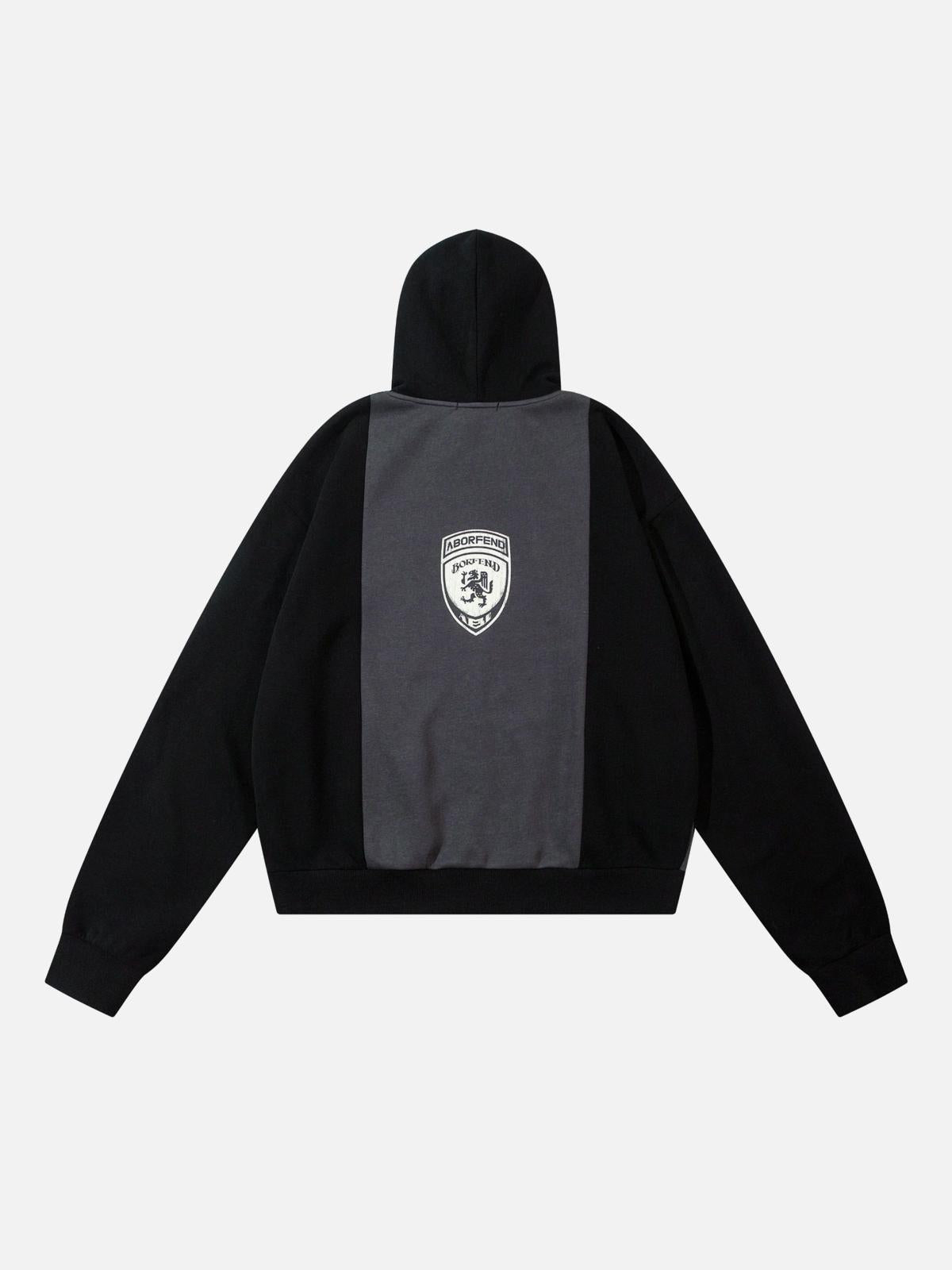 Academic Style Assembled Color Blocking Hoodie