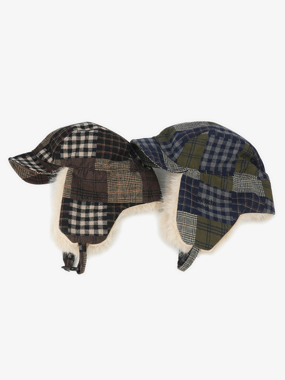 Vintage Plaid Patchwork Fleece Lined Trapper Hat