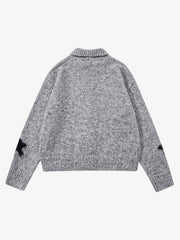 Casual Star Jacquard Double-Zip Cardigan Sweater