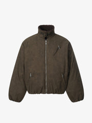 Vintage Zipper Pocket Design Sherpa Lined Collar Padded Jacket