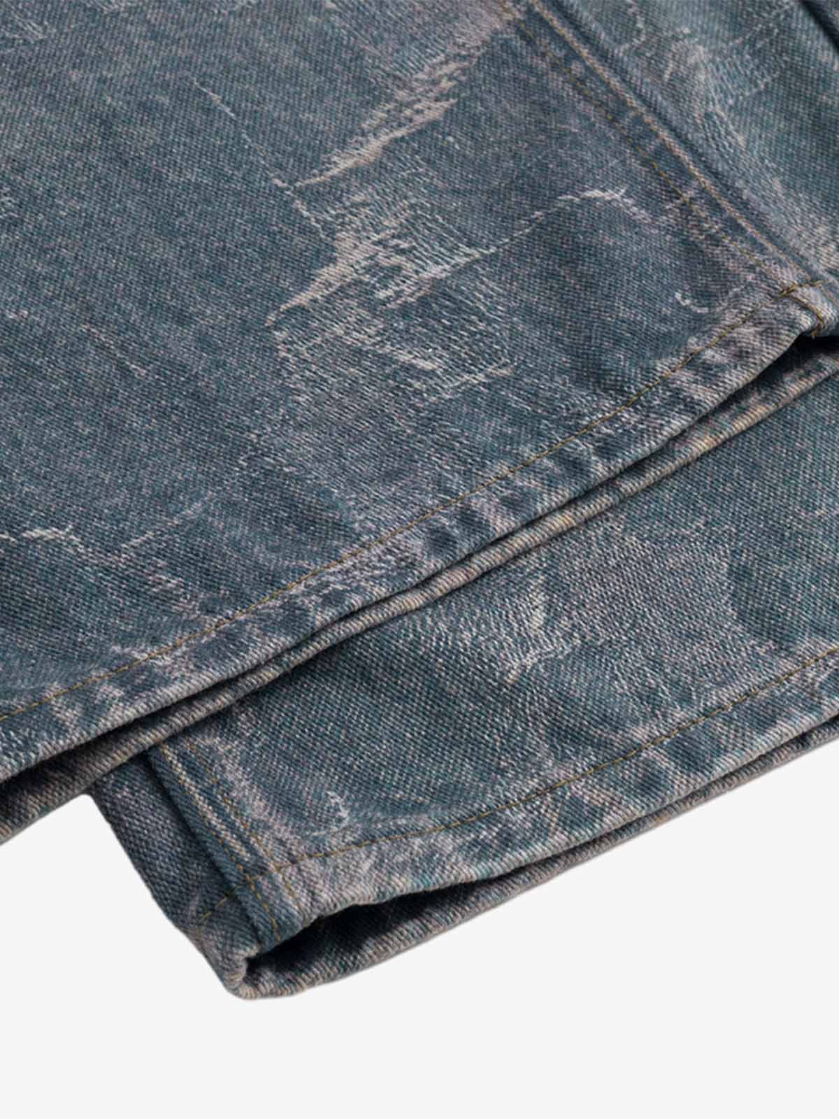 Washed Ripple 3D Print Loose Wide-Leg Jeans