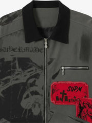 Retro Patchwork And Graphic Print Gothic Zipper Jacket