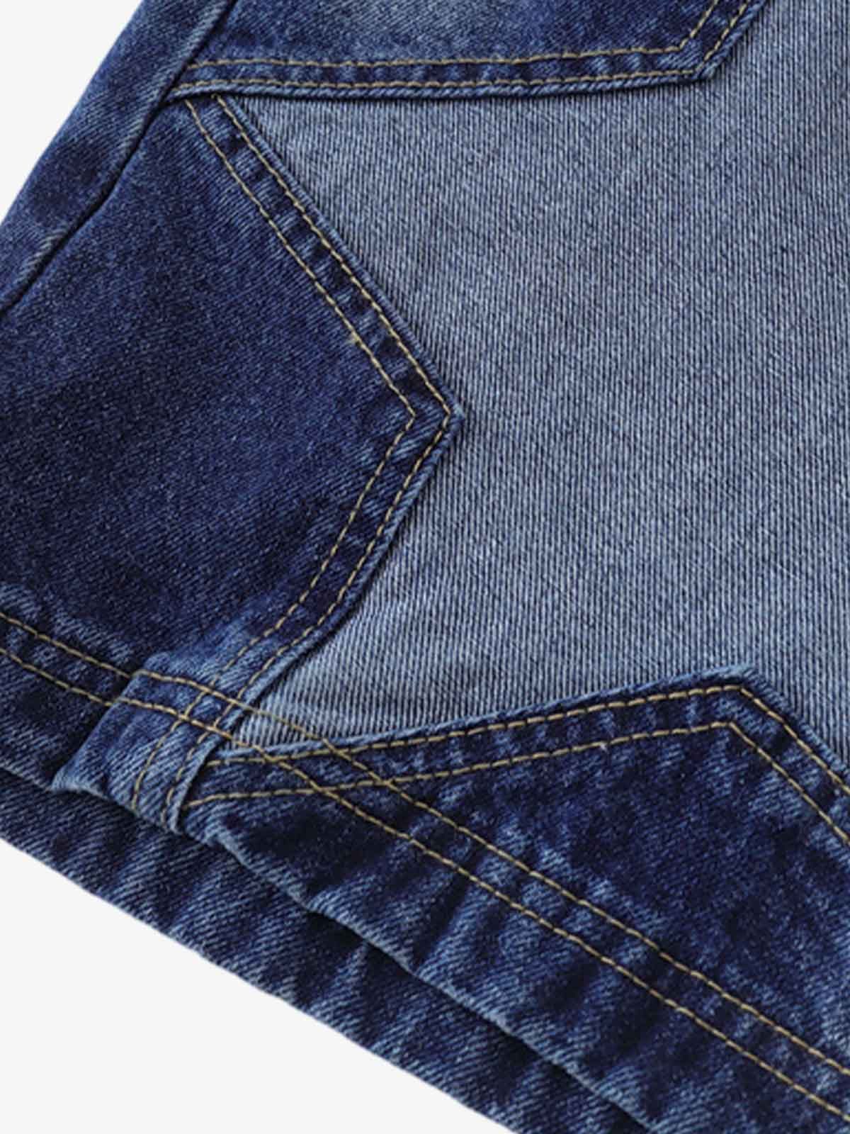 Distressed Washed Star Patch Denim Jort
