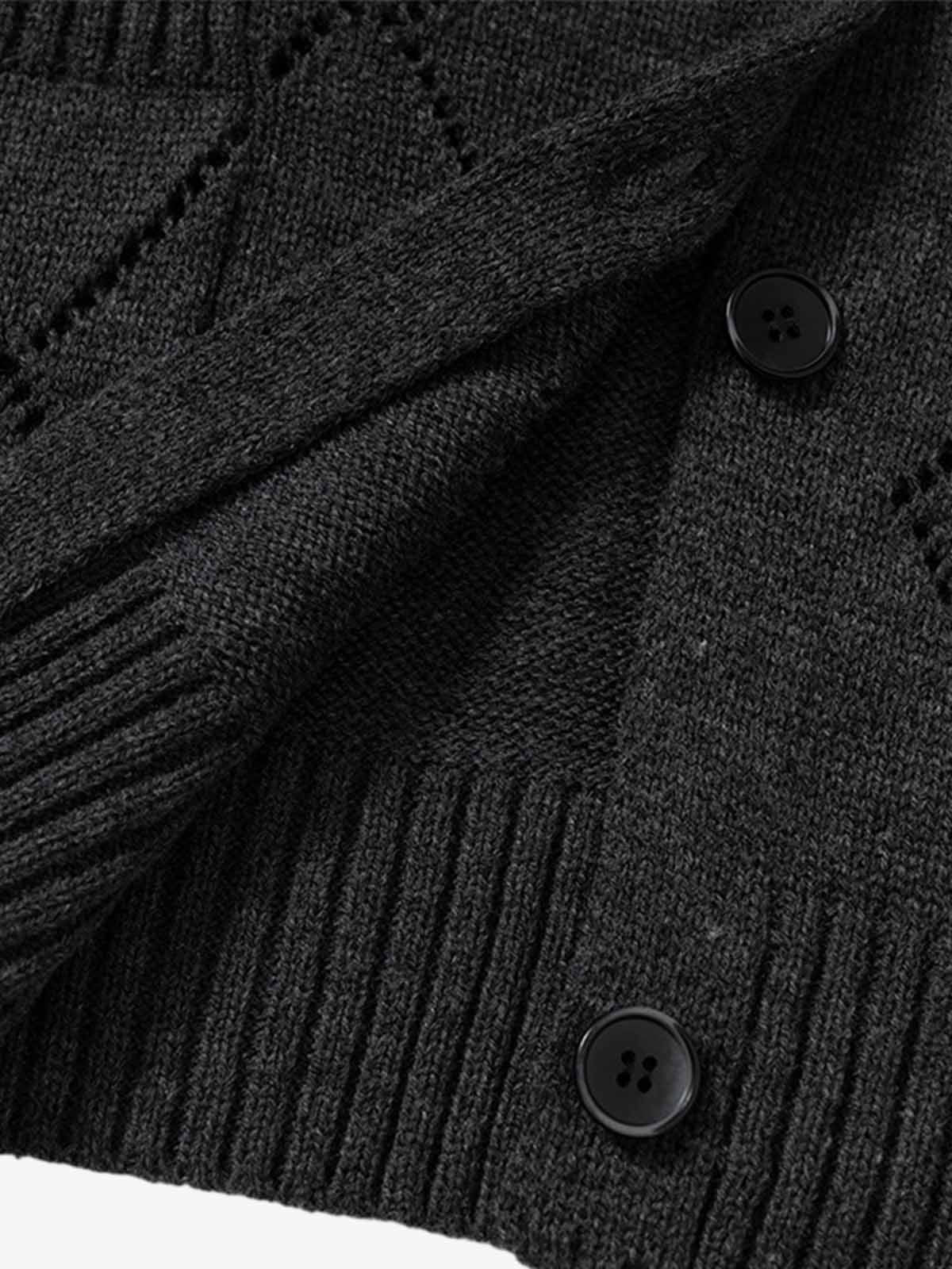 Retro Diamond Check Hollow Knit Cardigan Sweater