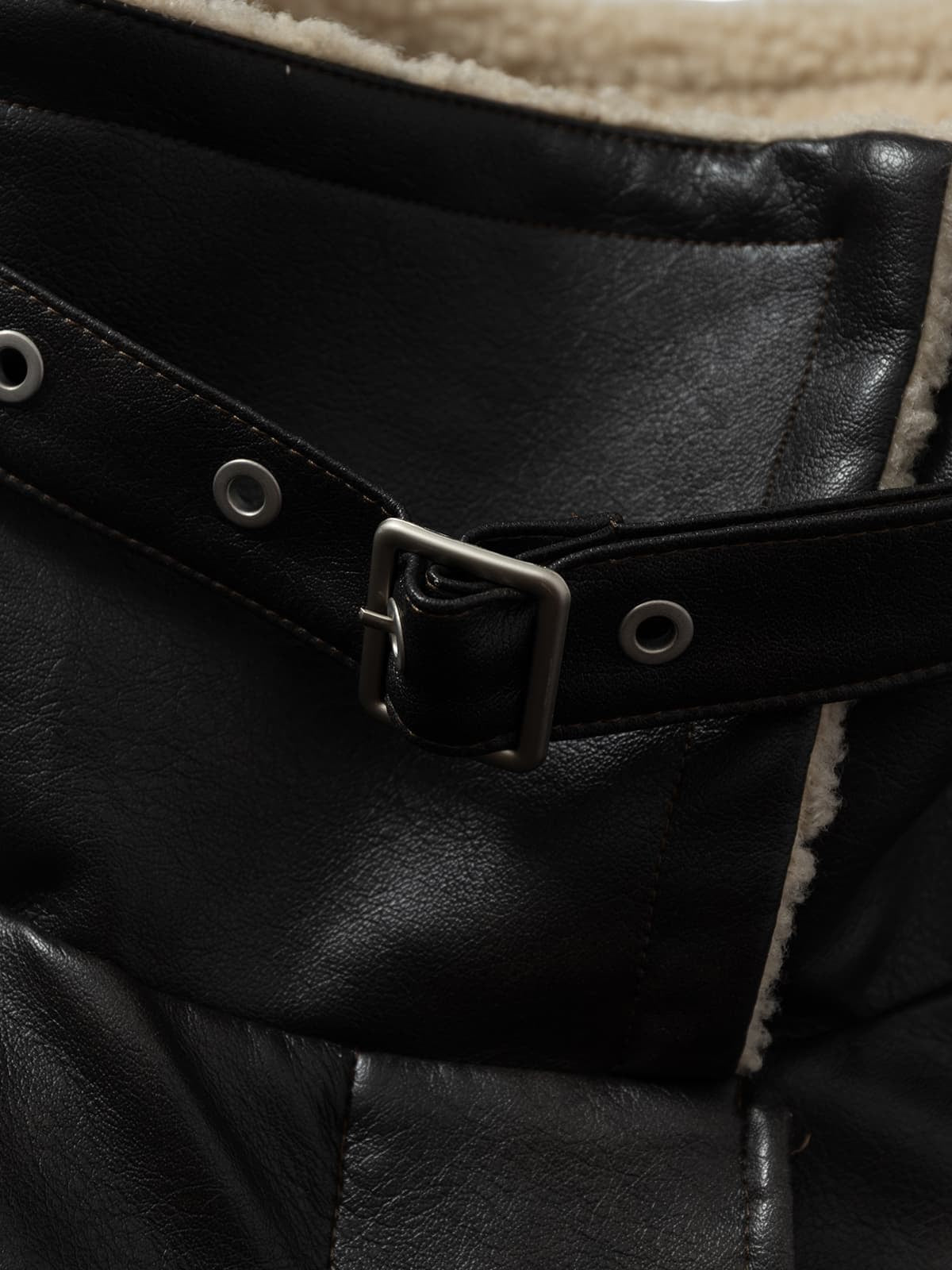Vintage Shearling Collar Quilted Leather Jacket
