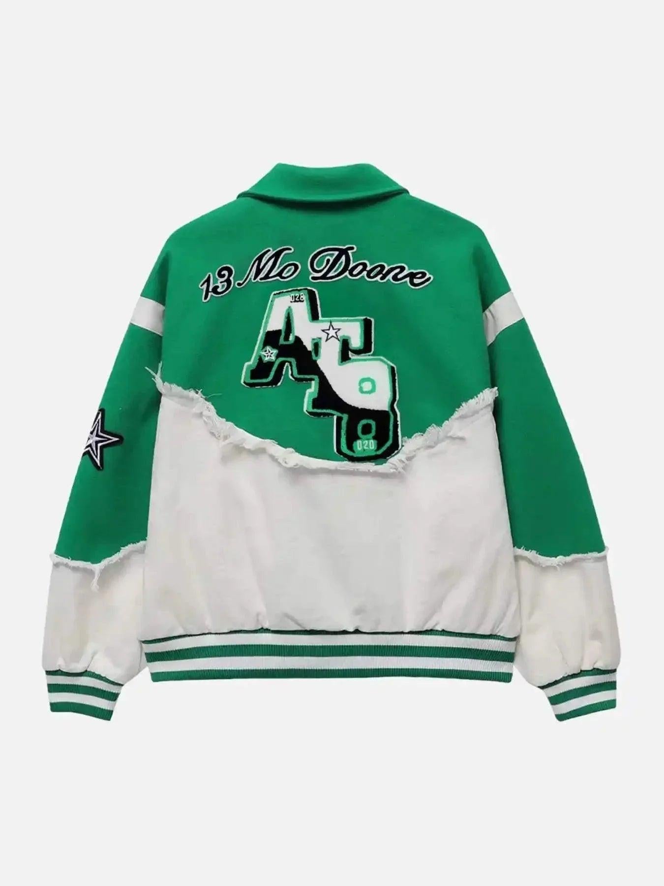 American High Street Denim Fabric Splicing Baseball Jacket