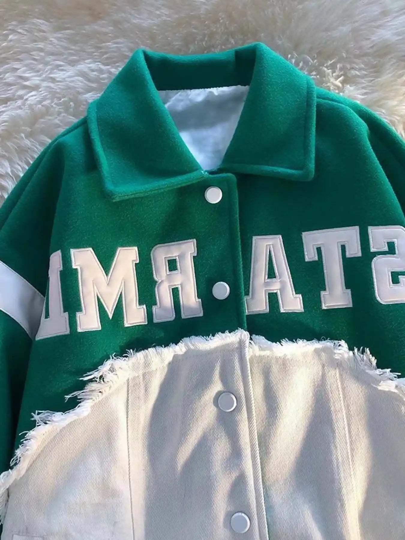 American High Street Denim Fabric Splicing Baseball Jacket