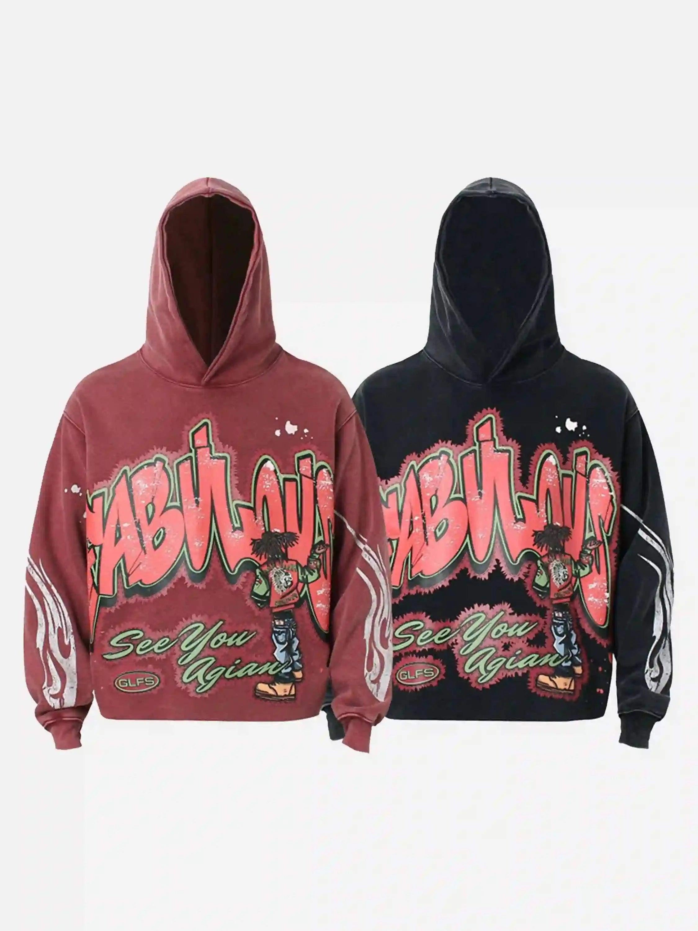 American Hip-Hop Graffiti Distressed Hooded Hoodie