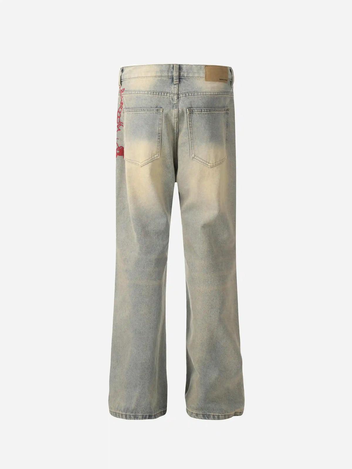 American Retro Hip-Hop Chain Embroidery Jeans