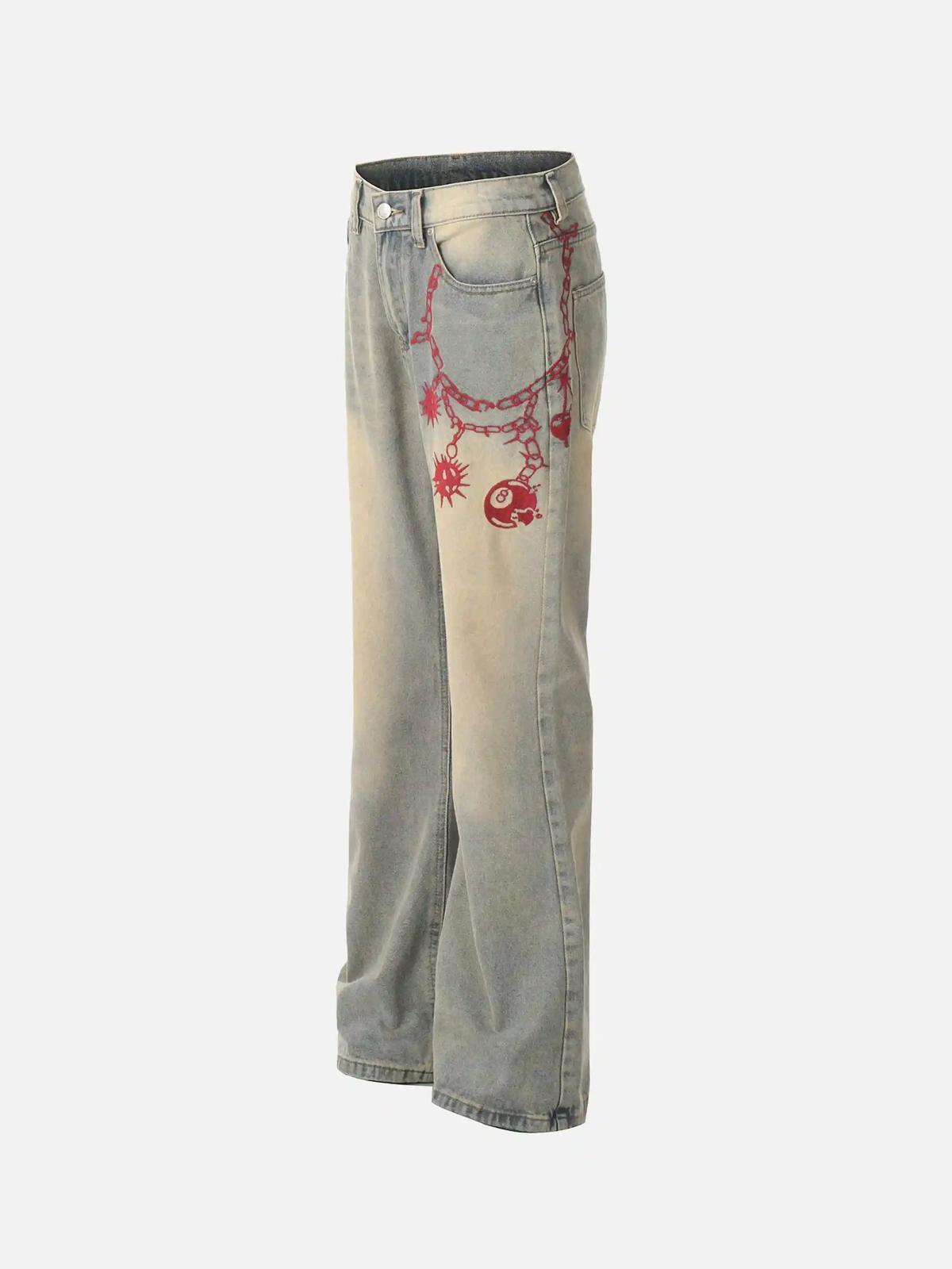 American Retro Hip-Hop Chain Embroidery Jeans