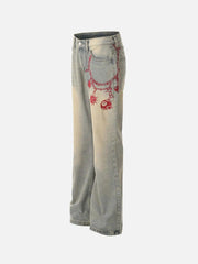 American Retro Hip-Hop Chain Embroidery Jeans