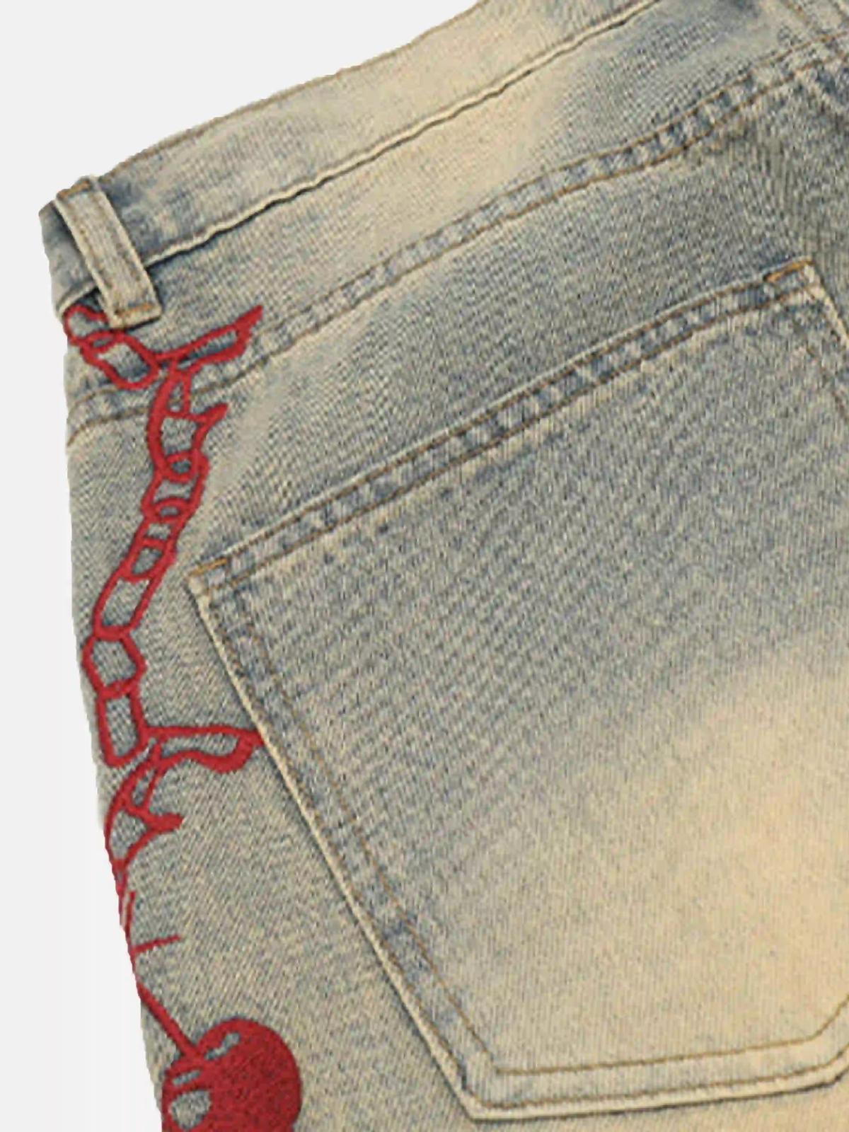 American Retro Hip-Hop Chain Embroidery Jeans