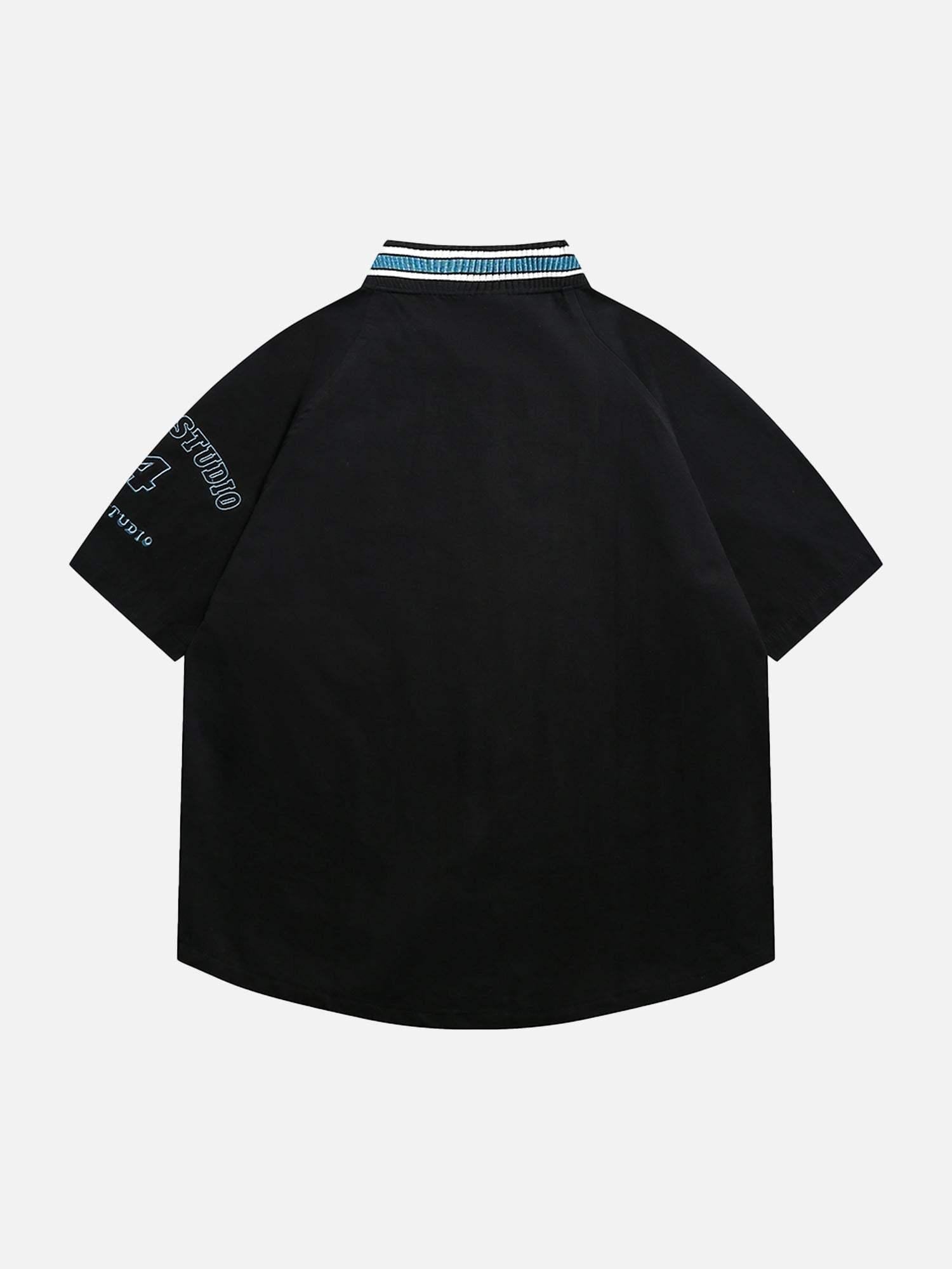 American Retro Letter Patch Short-Sleeved Shirt