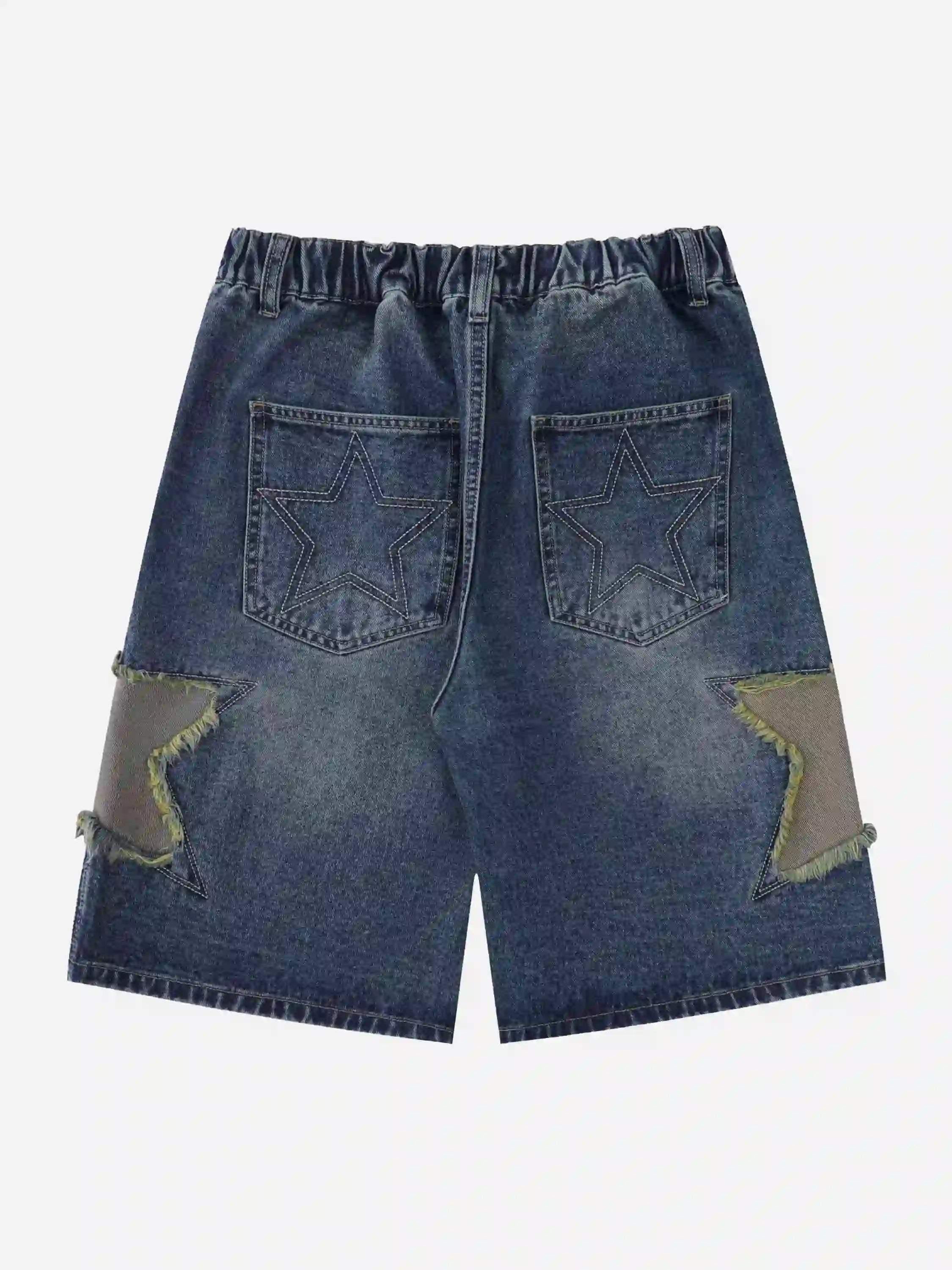 American Retro Patchwork Denim Shorts