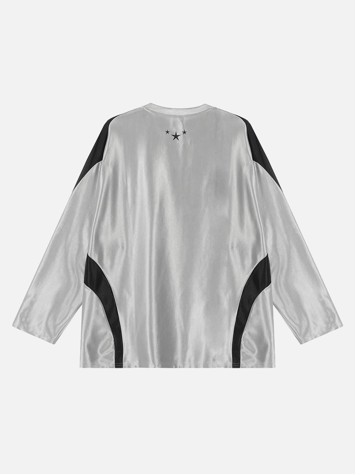 American Retro Patchwork Print Long-Sleeved T-Shirt