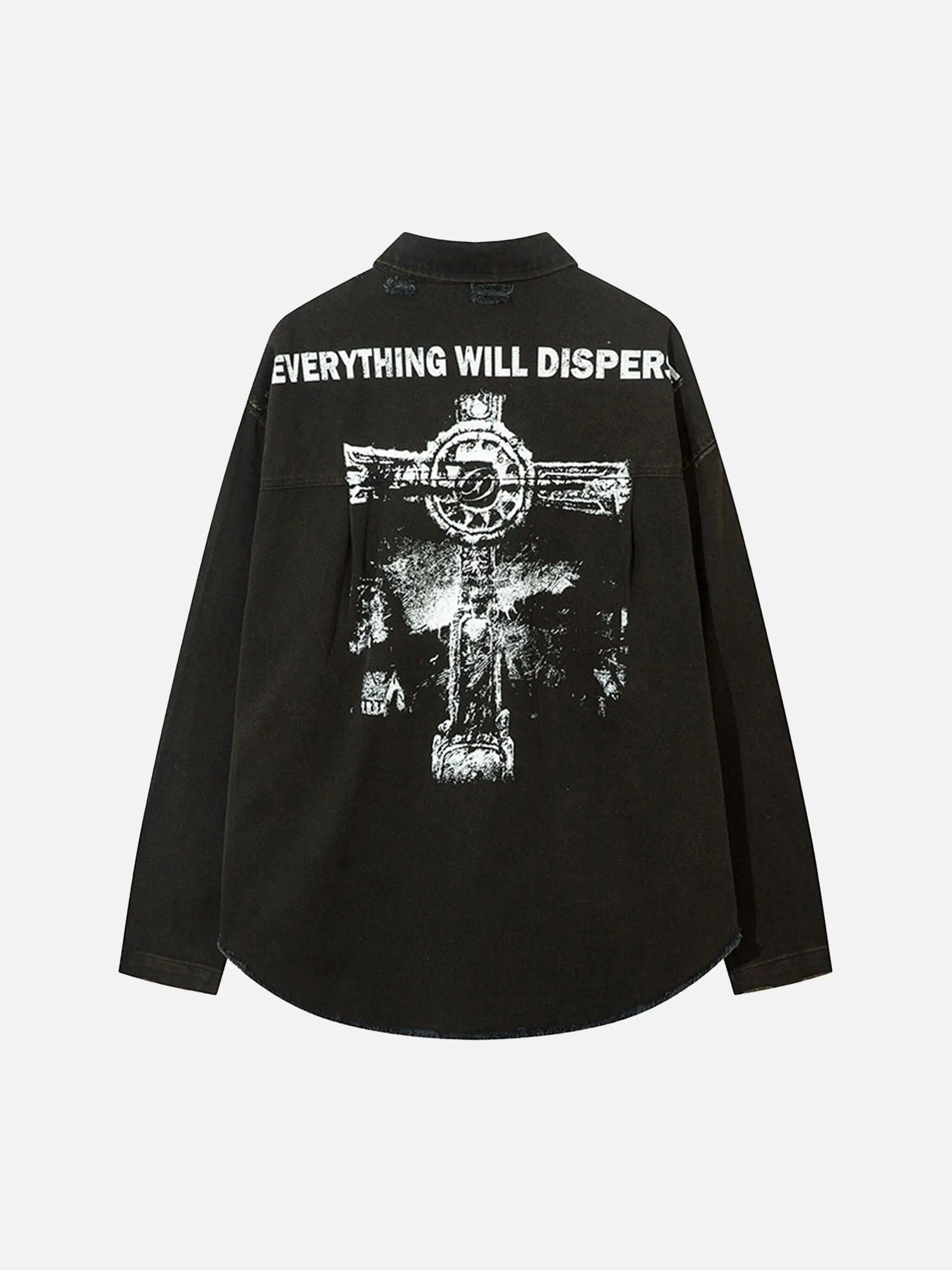 American Retro Raw Edge Cross Long Sleeve Shirt