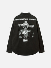 American Retro Raw Edge Cross Long Sleeve Shirt