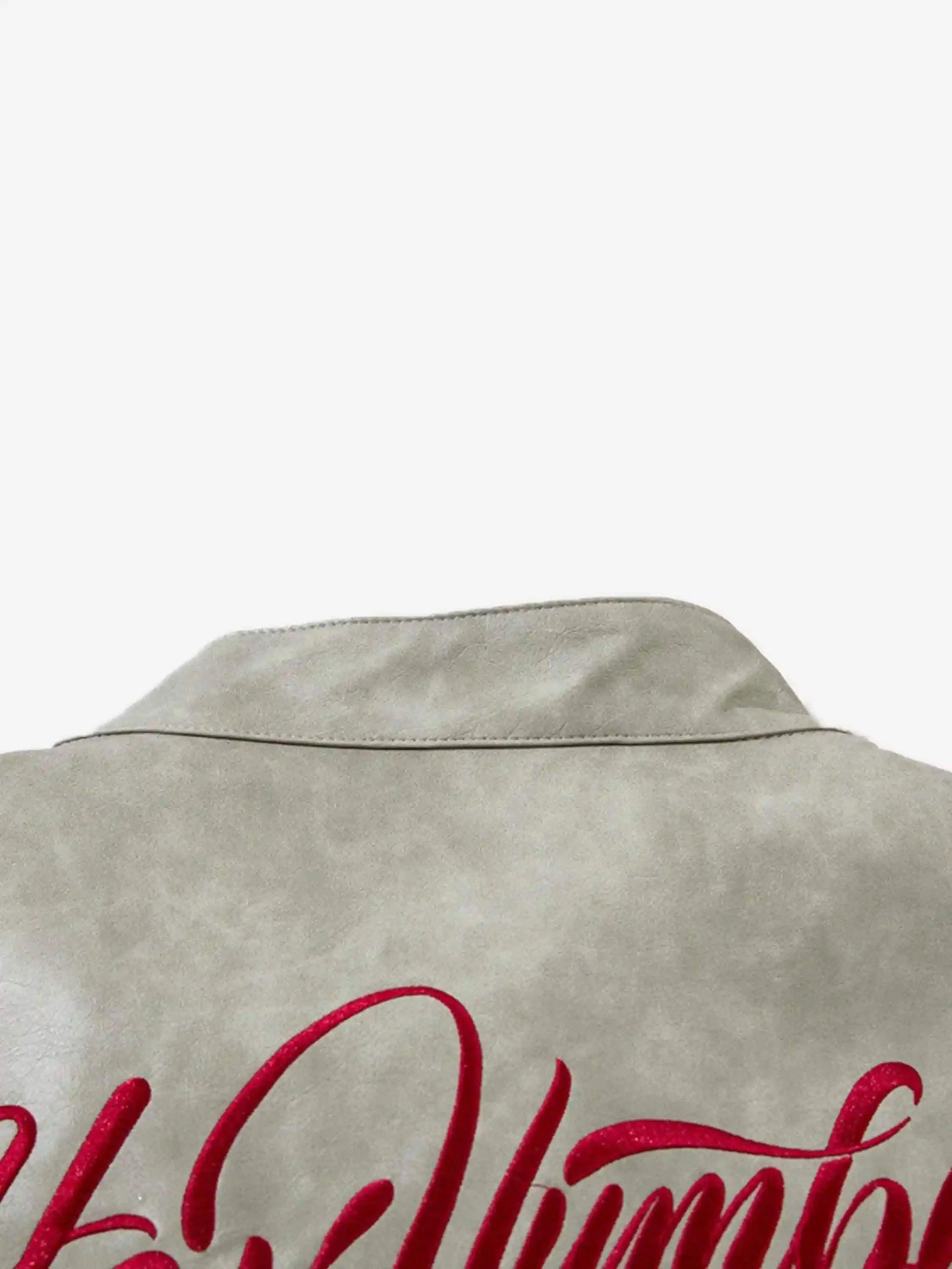 American Retro Script Embroidered Motorcycle Jacket