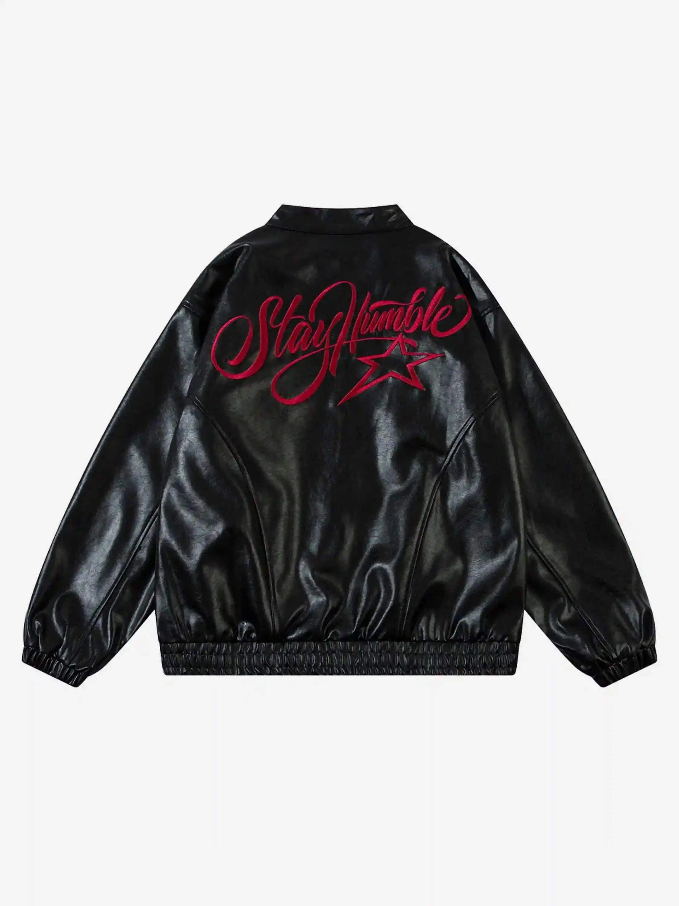 American Retro Script Embroidered Motorcycle Jacket