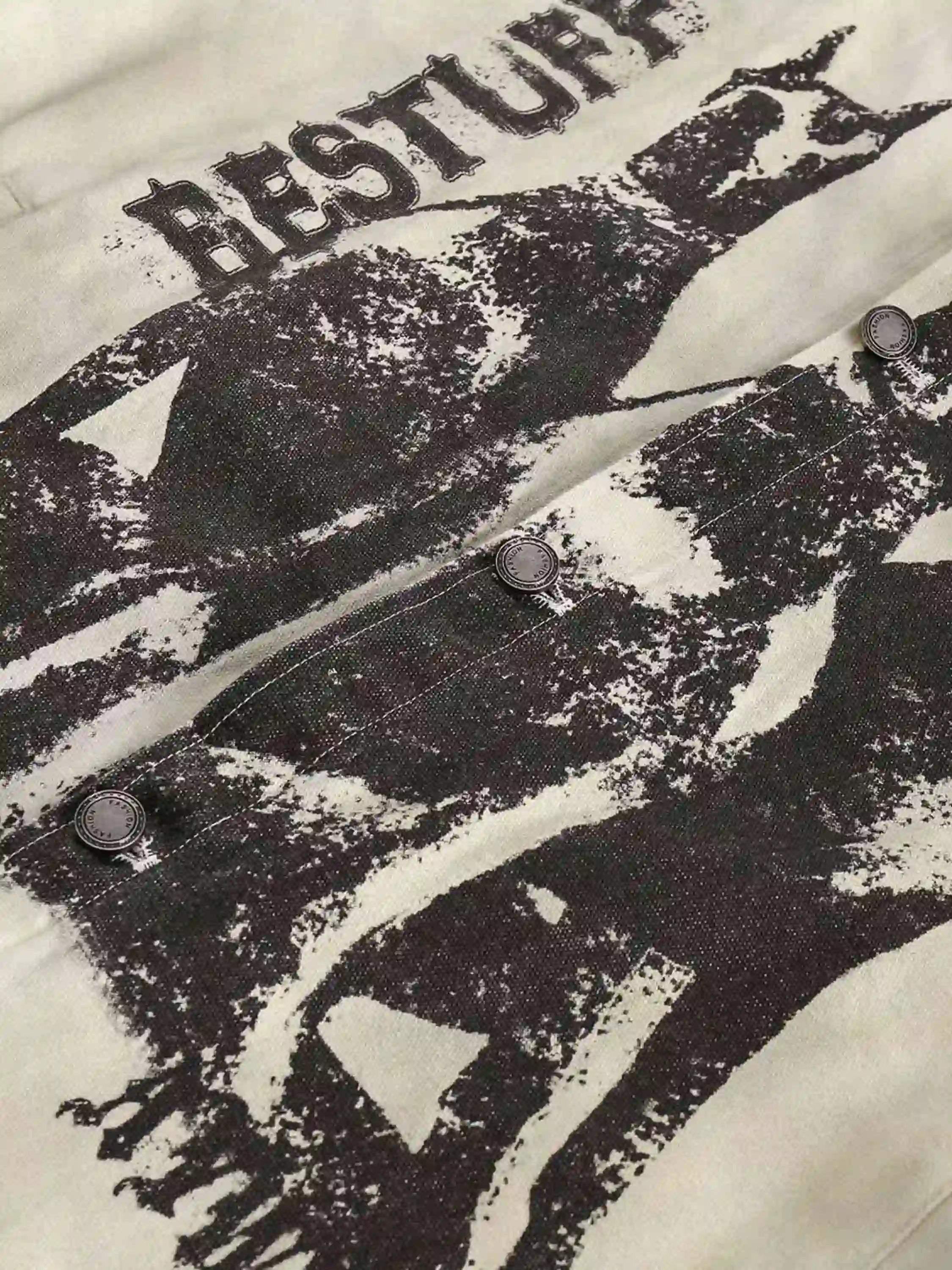 American Retro Washed Graffiti Patchwork Jacket