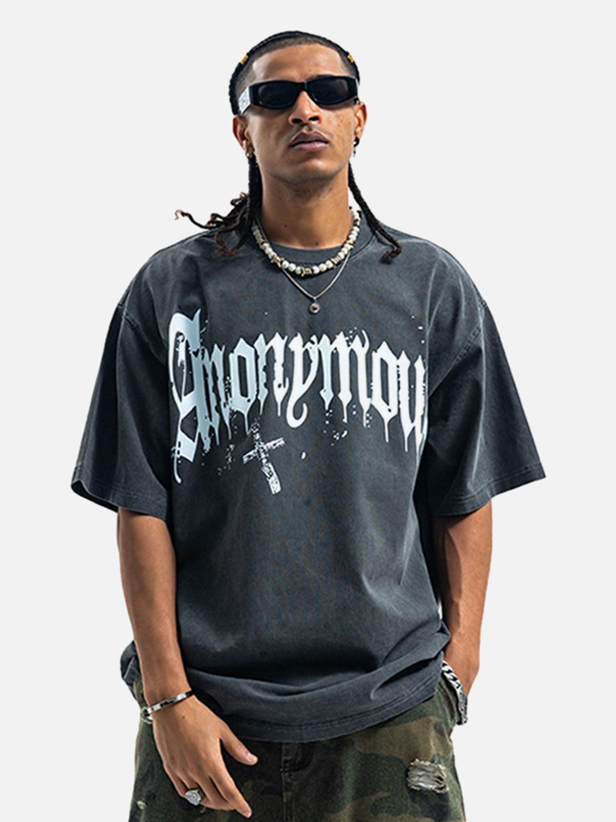 American Street Heavy Washed Distressed Gothic Cross T-Shirt