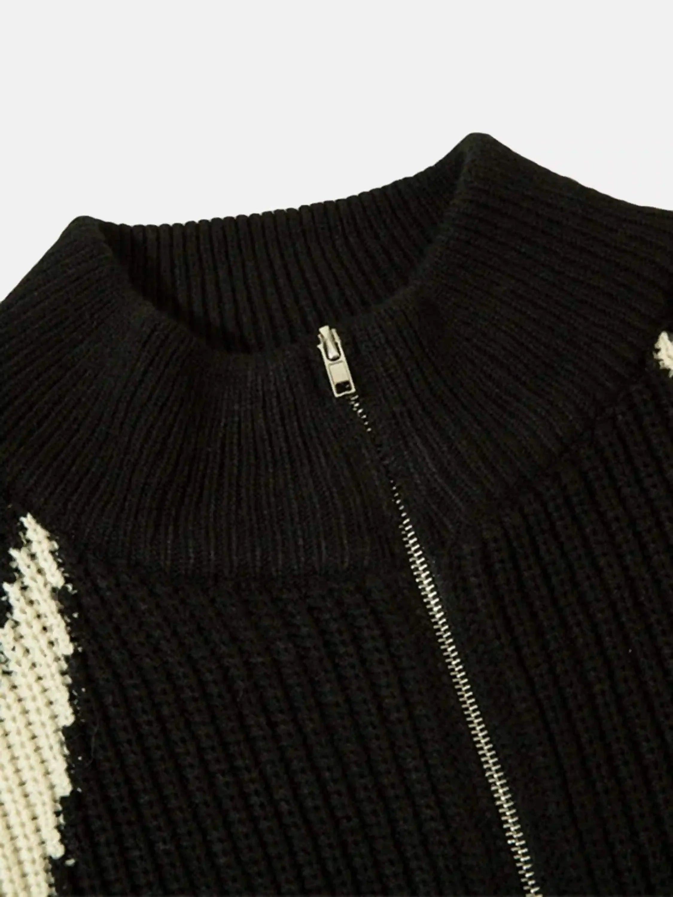 American Style Color Blocking Zipper Cardigan