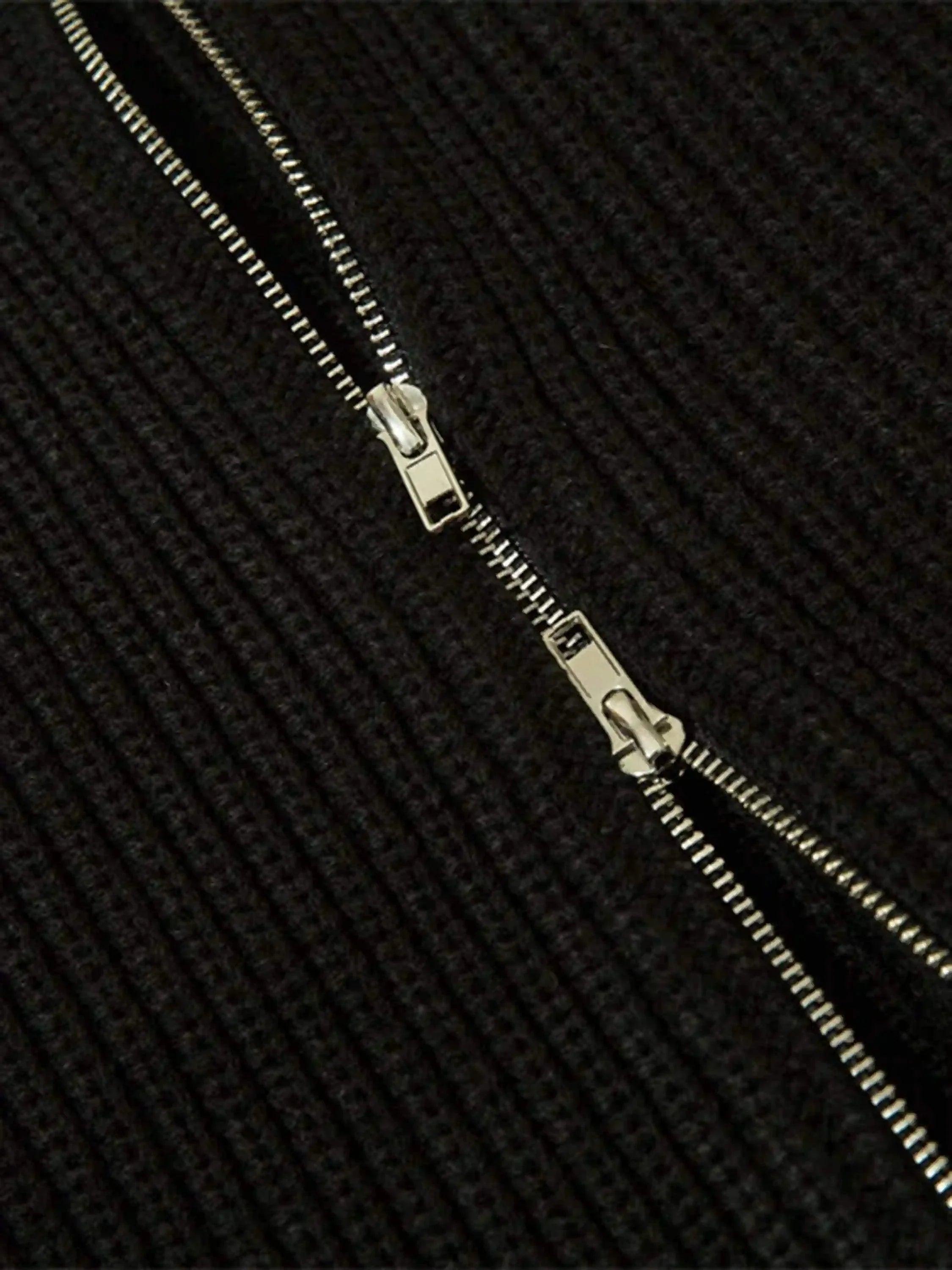 American Style Color Blocking Zipper Cardigan