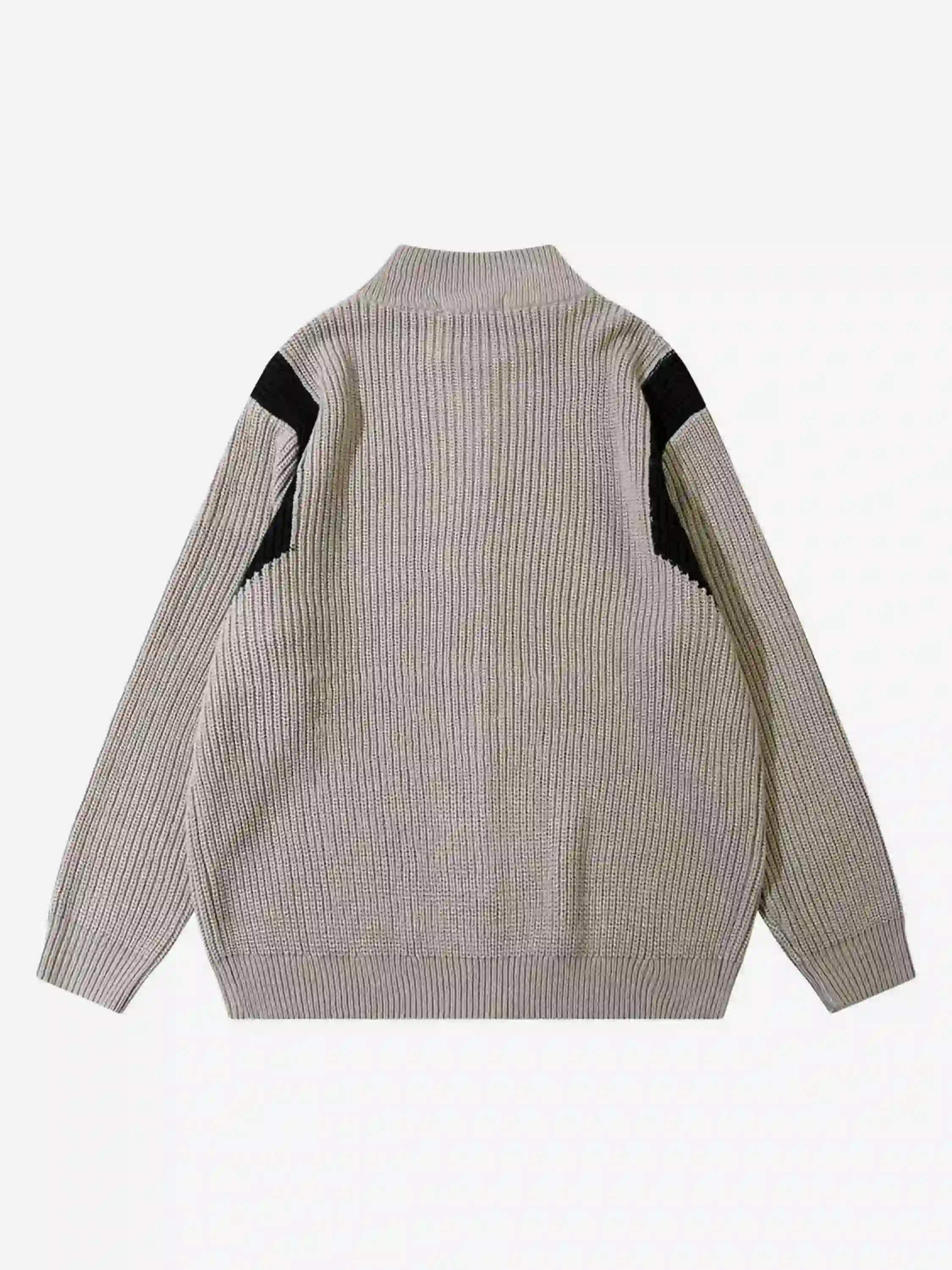 American Style Color Blocking Zipper Cardigan
