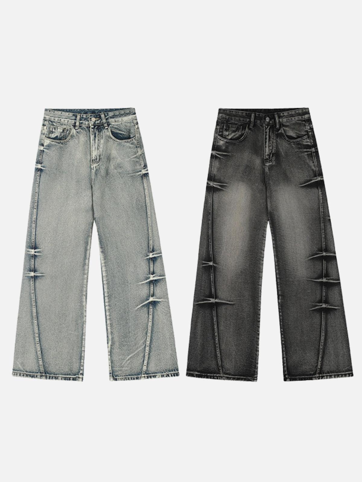 Arc-Stitched Washed Jeans