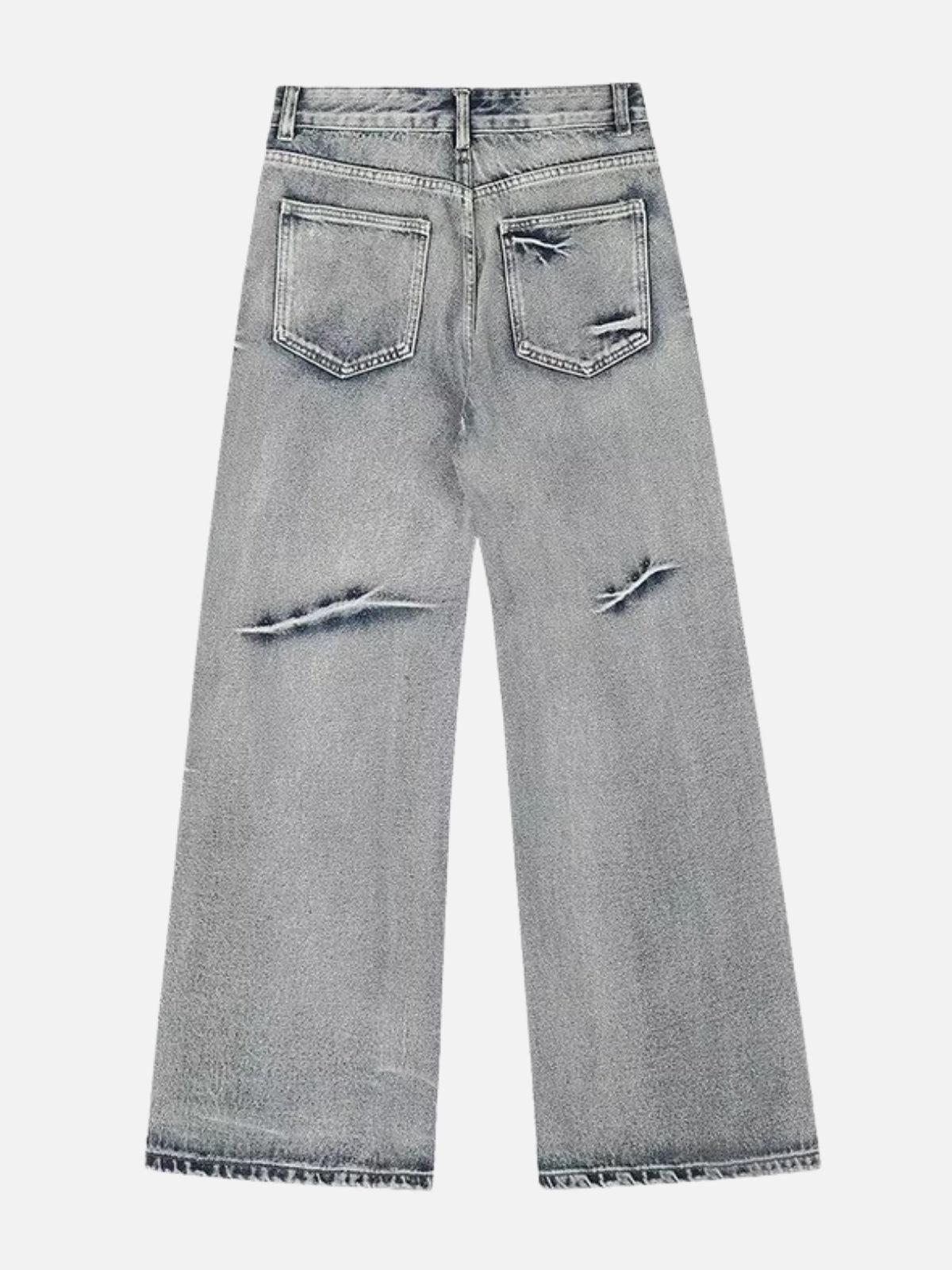 Arc-Stitched Washed Jeans