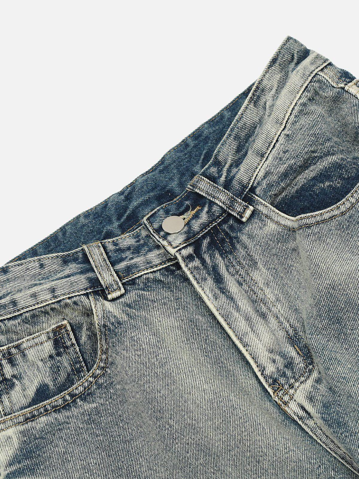 Arc-Stitched Washed Jeans