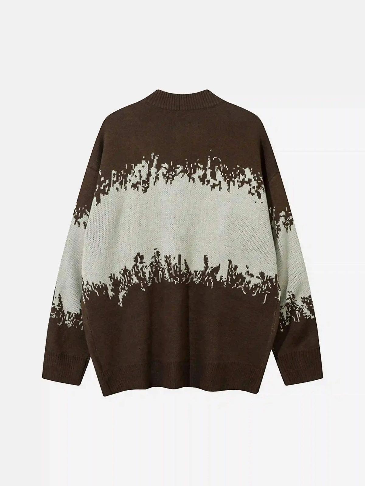 Asymmetric Jacquard Stitching With Two-Way Zipper Sweater