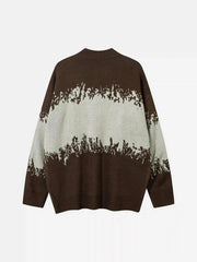 Asymmetric Jacquard Stitching With Two-Way Zipper Sweater