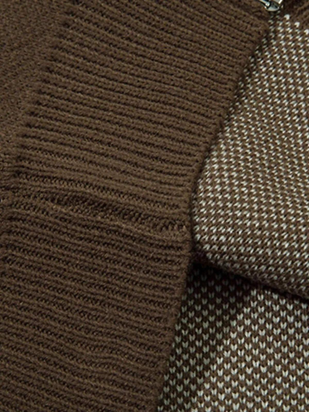 Asymmetric Jacquard Stitching With Two-Way Zipper Sweater
