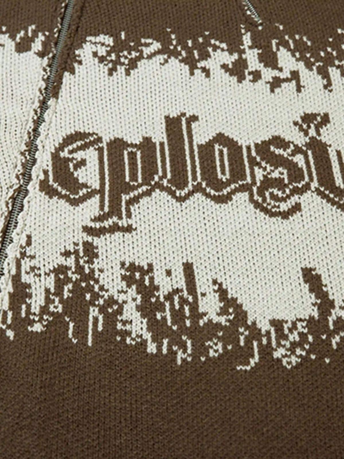 Asymmetric Jacquard Stitching With Two-Way Zipper Sweater