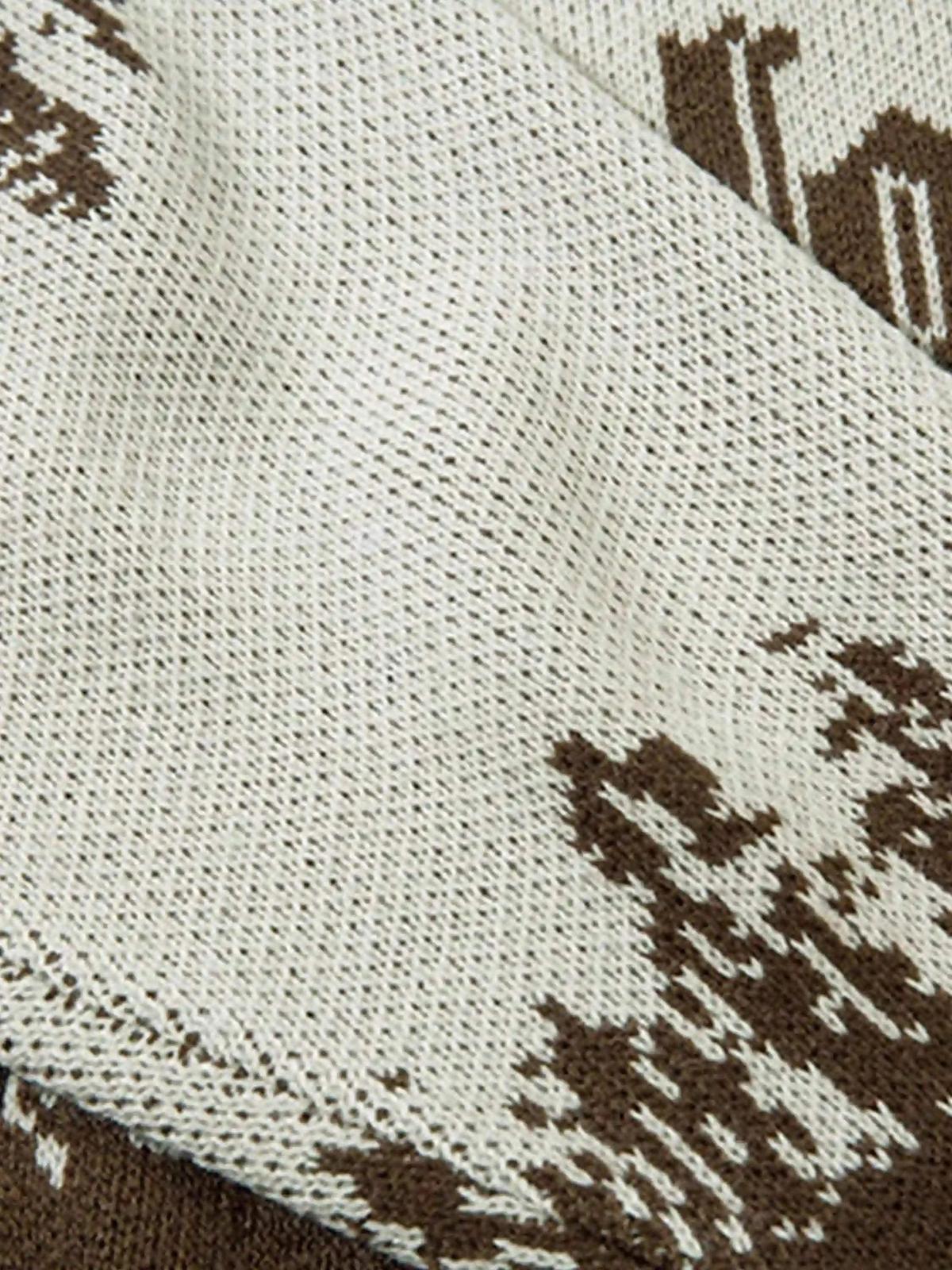 Asymmetric Jacquard Stitching With Two-Way Zipper Sweater