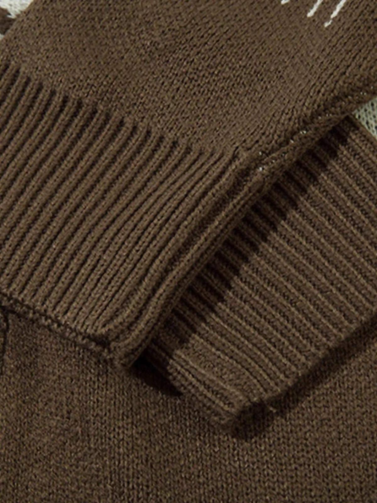 Asymmetric Jacquard Stitching With Two-Way Zipper Sweater