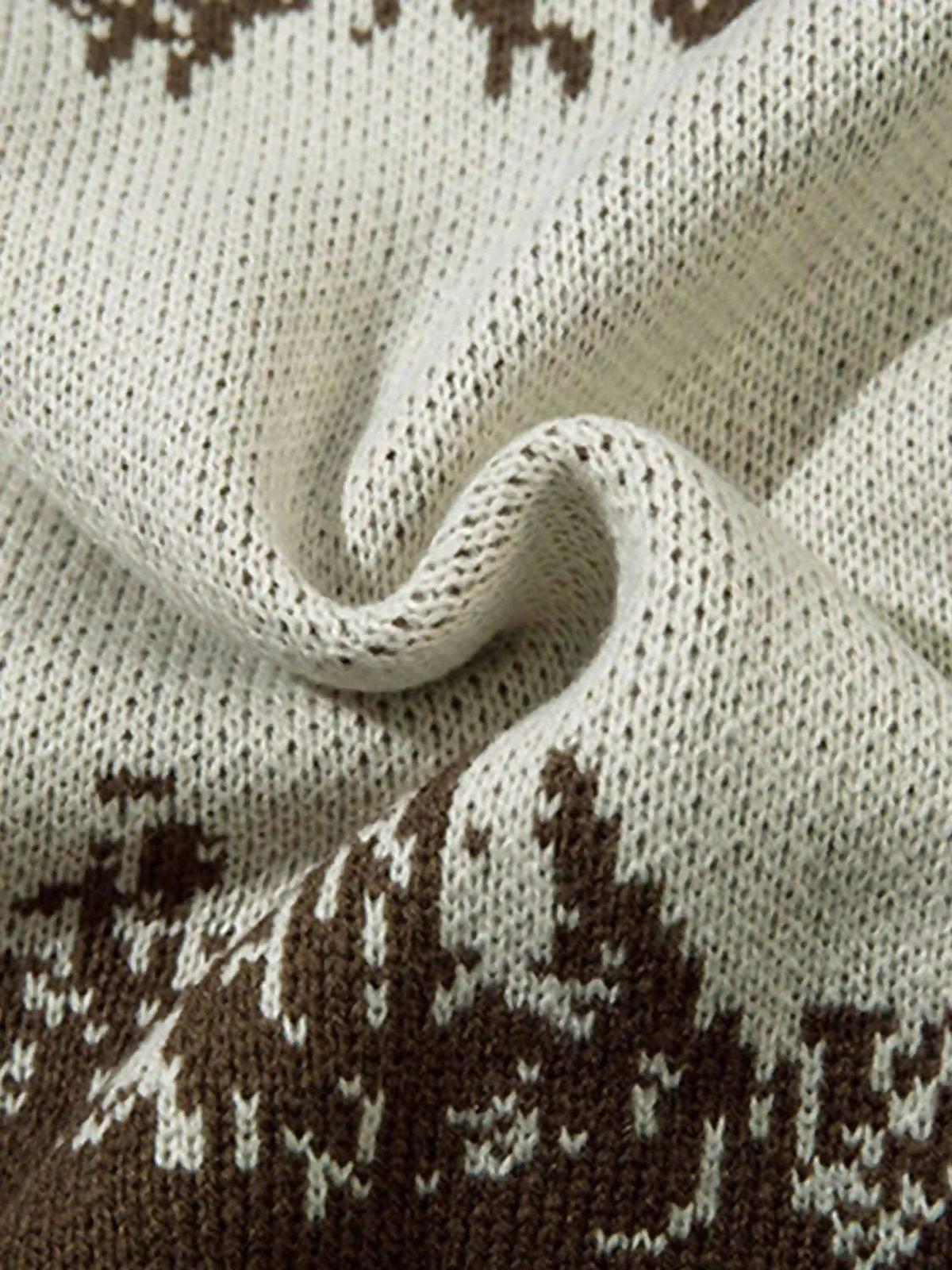 Asymmetric Jacquard Stitching With Two-Way Zipper Sweater