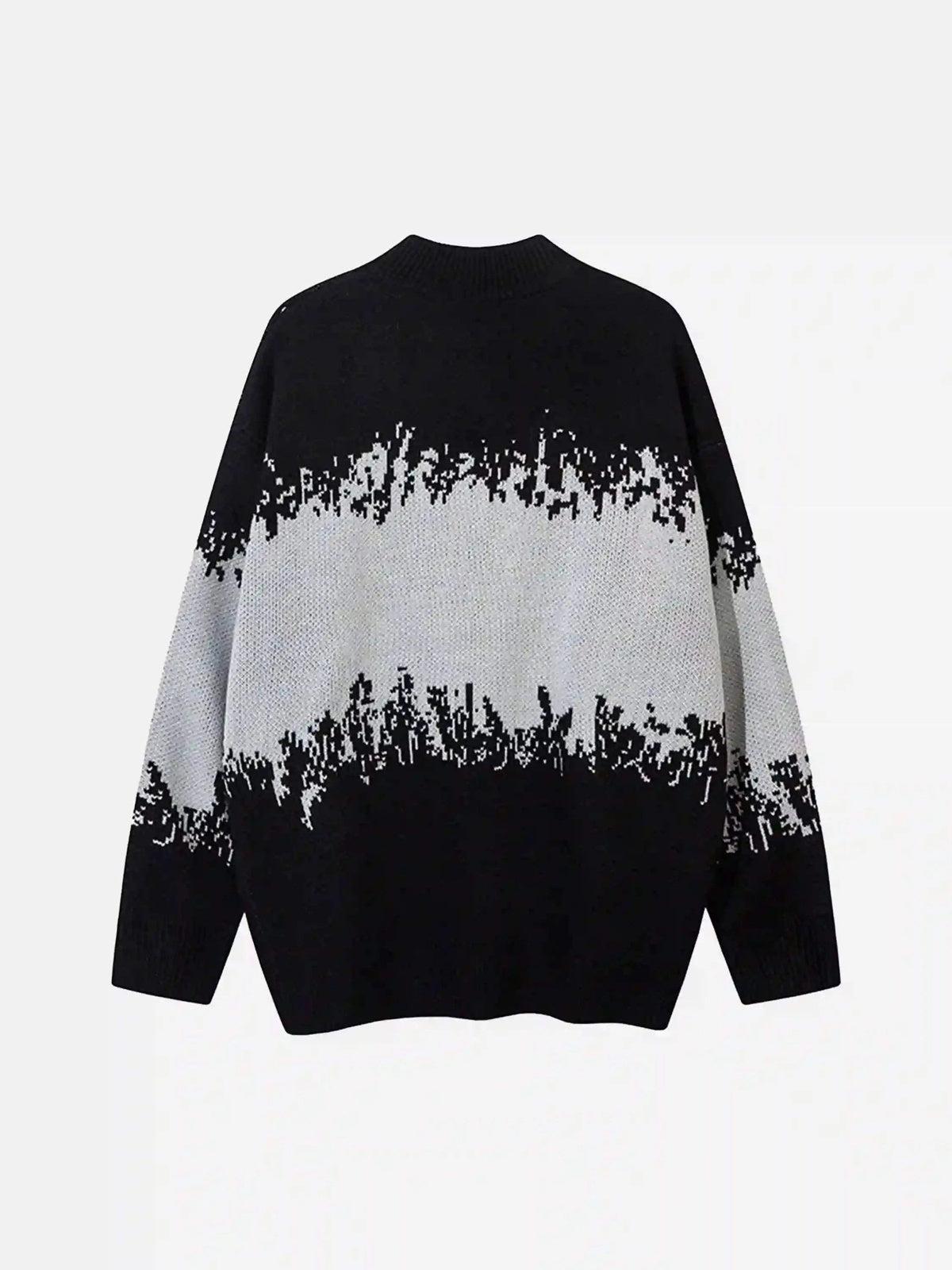 Asymmetric Jacquard Stitching With Two-Way Zipper Sweater