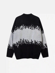 Asymmetric Jacquard Stitching With Two-Way Zipper Sweater
