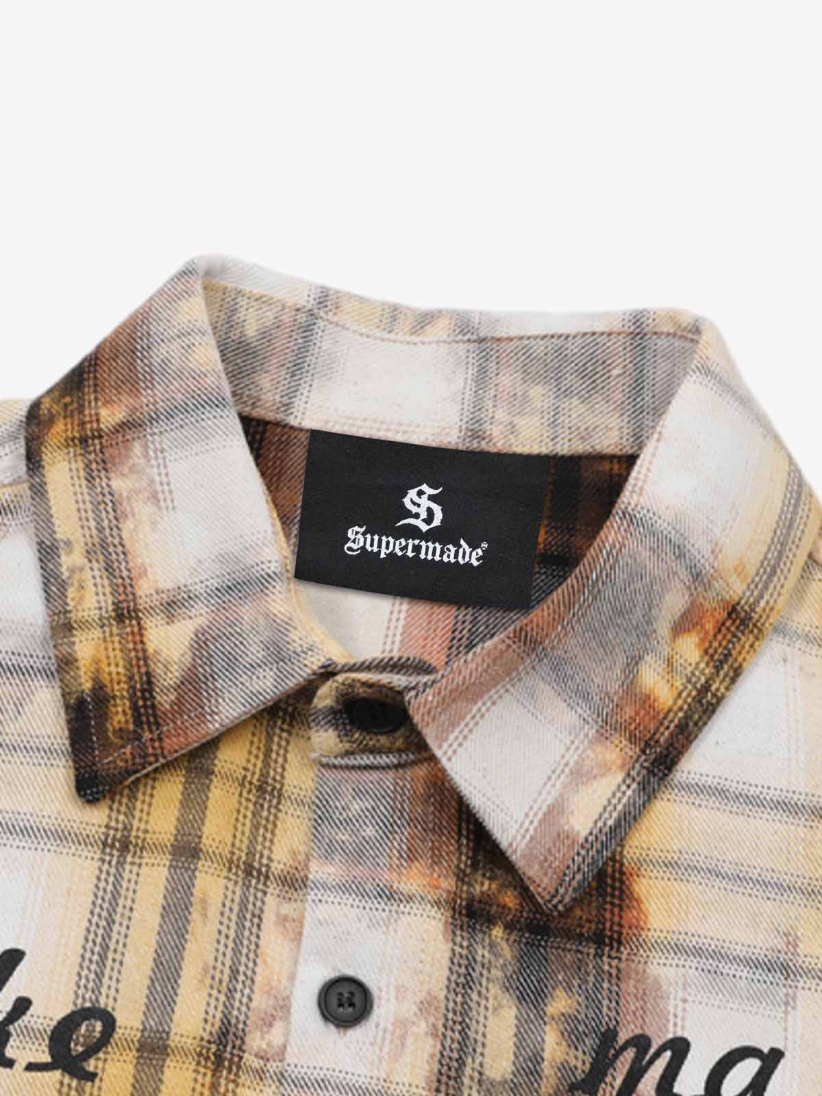 Distressed Mottled Plaid Human Figure Long Sleeve Shirt