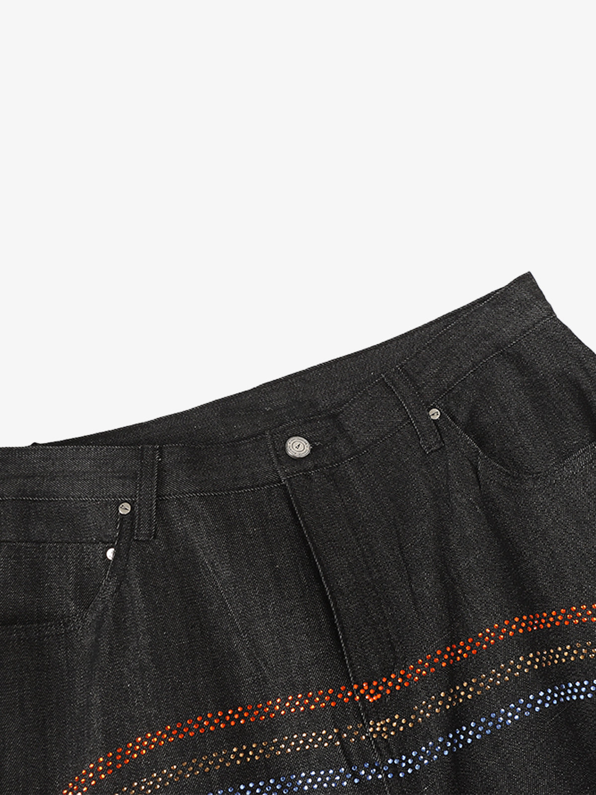 Streetwear Rainbow Rhinestone Stripe Embellished Jeans