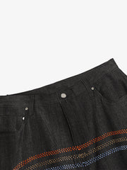 Streetwear Rainbow Rhinestone Stripe Embellished Jeans