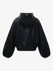 Boxy Hooded PU Leather Racing Jacket